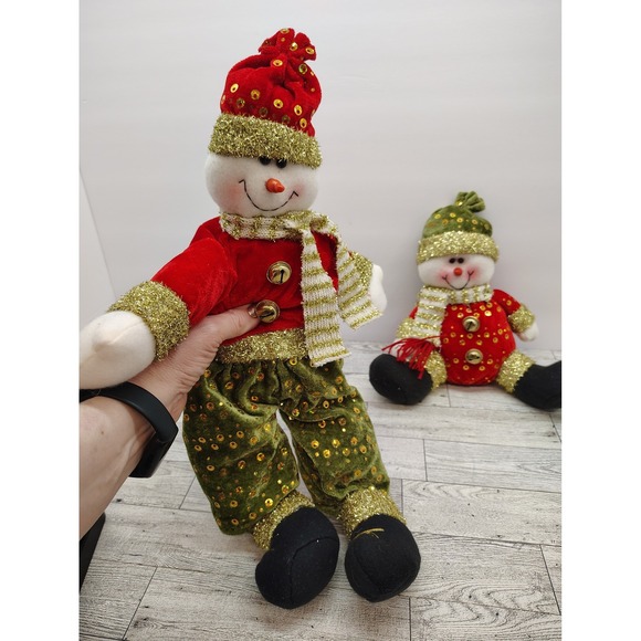 Set of 2 Plush Snowman Shelf Sitters • Christmas Figurines • Holiday Decor  (F8) - Picture 2 of 8